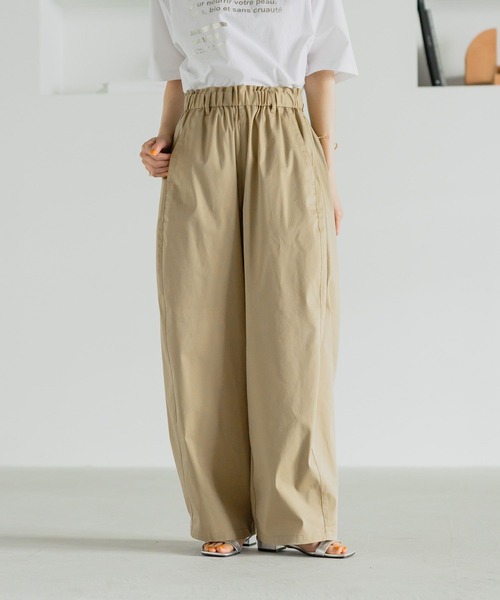 studio CLIP（スタディオクリップ）の「【イージーケア・接触冷感】軽らくラグビーボールパンツ[プチ・プラスサイズあり]（その他パンツ・レディース・カーキ/ネイビー/ベージュ・FREE/PF/ﾌﾘｰ(L)）」の4枚目の写真