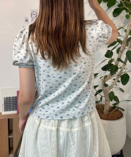 CIAOPANIC(チャオパニック)の「【neutral】小花柄レースリボントップス(Tシャツ/カットソー・レディース・ネイビー/グレー・FREE)」の11枚目の写真