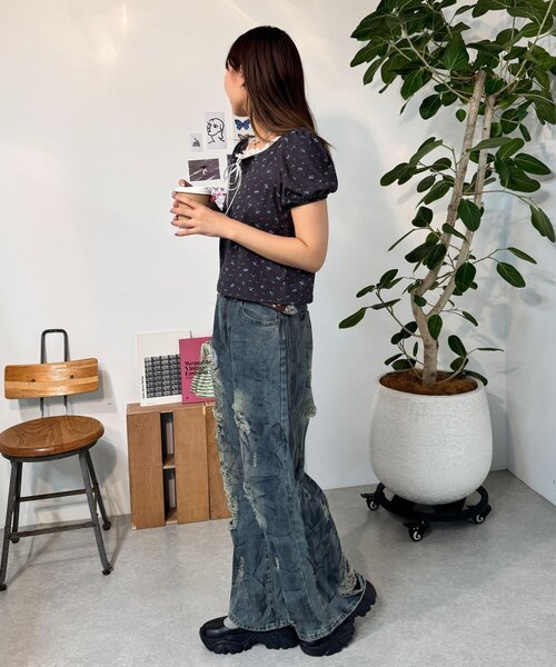 CIAOPANIC(チャオパニック)の「【neutral】小花柄レースリボントップス(Tシャツ/カットソー・レディース・ネイビー/グレー・FREE)」の20枚目の写真
