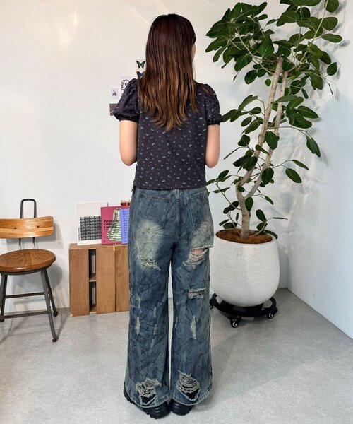 CIAOPANIC(チャオパニック)の「【neutral】小花柄レースリボントップス(Tシャツ/カットソー・レディース・ネイビー/グレー・FREE)」の21枚目の写真