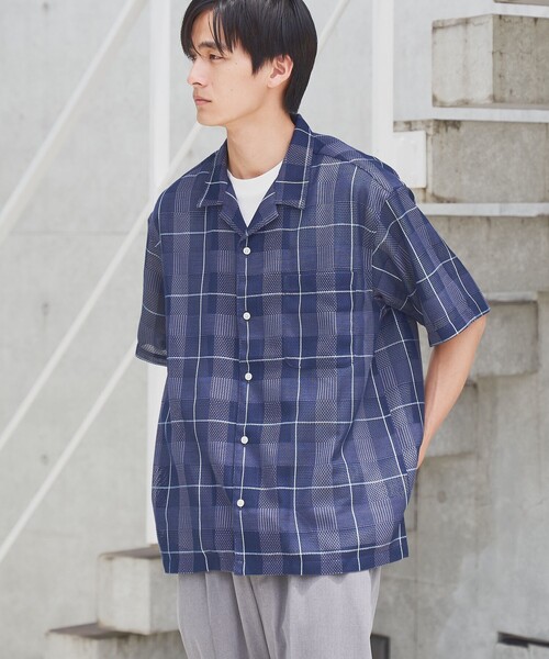 coen(コーエン)の「絡み織りチェックシャツ(シャツ/ブラウス・メンズ・グレー/ネイビー/ベージュ・M/XL/L)」の3枚目の写真
