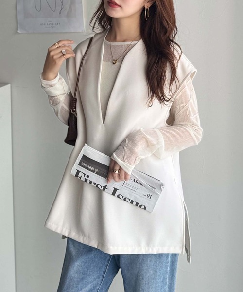 classicalelf（クラシカルエルフ）の「大人の抜け感スタイル◎ディープキーネックベスト(セットアップ可能)（ベスト・レディース・ブラック/アイボリー/ブラウン・X-LARGE/SMALL/MEDIUM/LARGE）」の5枚目の写真