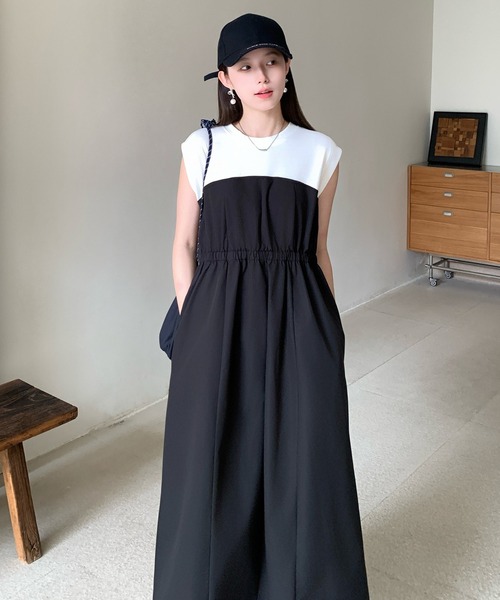 by LEGNA(バイレグナ)の「撥水加工ドッキングワンピース(ワンピース・レディース・ホワイト×ブラック/ブラック/ベージュ・M-Short/L-Short/M-Regular/L-Regular)」の8枚目の写真