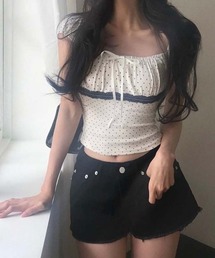 SHEENA（シーナ）の「スクエアネックドットサテンリボントップス（キャミソール・レディース）」