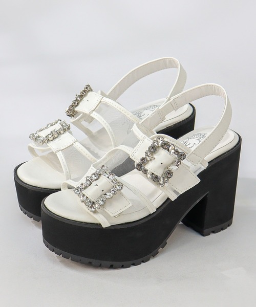 LOVEHUNTER(ラブハンター)の「LOVEHUNTER/+10cm 軽量厚底 ビジューストラップチュールサンダル(2245)(サンダル・レディース・ブラック/ホワイト・S/M/L/LL)」の4枚目の写真