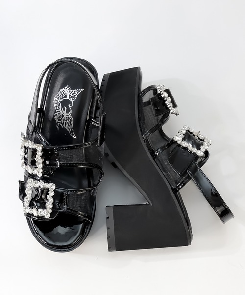 LOVEHUNTER(ラブハンター)の「LOVEHUNTER/+10cm 軽量厚底 ビジューストラップチュールサンダル(2245)(サンダル・レディース・ブラック/ホワイト・S/M/L/LL)」の3枚目の写真