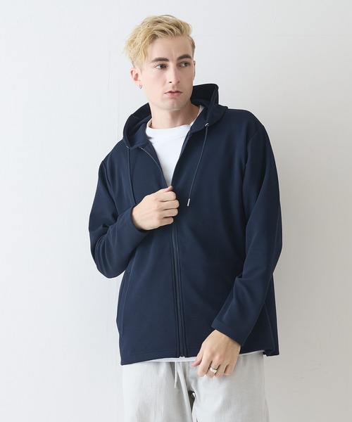 Blue Standard (ブルースタンダード)の「【Blue Standard/ブルースタンダード】ドライリップル フルジップパーカー 吸水速乾 ストレッチ イージーケア さらさら快適 日焼け対策 冷房対策(パーカー・メンズ・ライトグレー/ブラック/ネイビー・LARGE/X-LARGE/MEDIUM)」の3枚目の写真