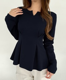JUNOAH（ジュノア）の「キーネックペプラムトップス（Tシャツ/カットソー）」
