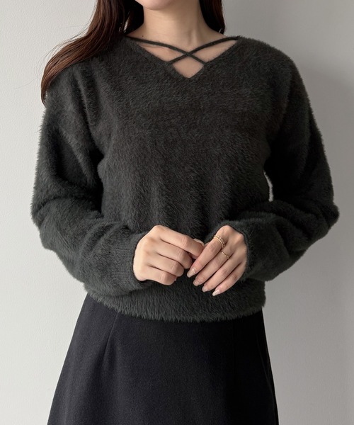 セール】クロスシャギーコンパクトニット（ニット/セーター）｜mipiarl