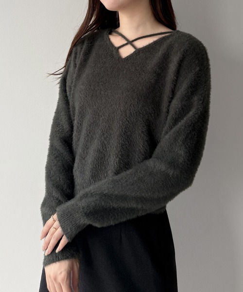 mipiarl（ミピアール）の「クロスシャギーコンパクトニット（ニット/セーター・レディース・ブラック/アイボリー/チャコール・MEDIUM/LARGE）」の13枚目の写真