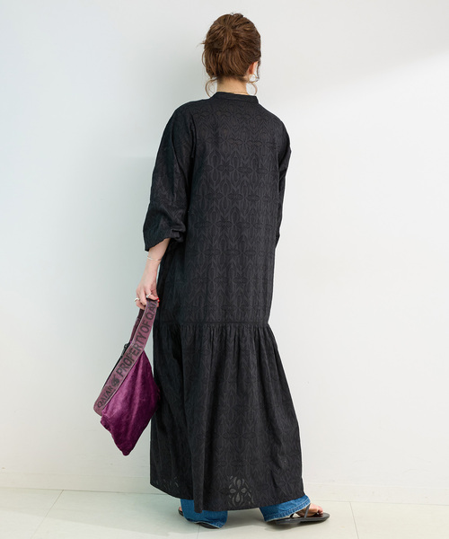 Simplicite（サンプリシテ）の「手洗い可 / ジャカードシフリーL/Sワンピース（ワンピース・レディース・ブラック/オレンジ・FREE）」の6枚目の写真