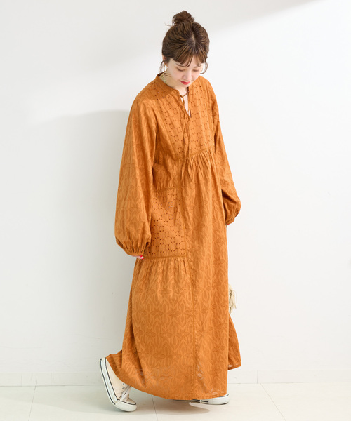 Simplicite（サンプリシテ）の「手洗い可 / ジャカードシフリーL/Sワンピース（ワンピース・レディース・ブラック/オレンジ・FREE）」の8枚目の写真