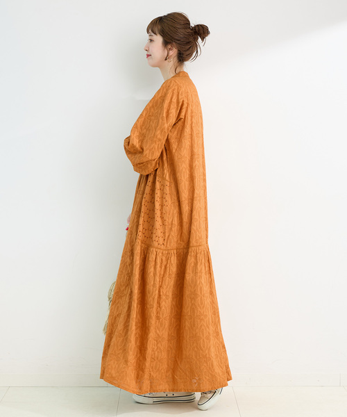 Simplicite（サンプリシテ）の「手洗い可 / ジャカードシフリーL/Sワンピース（ワンピース・レディース・ブラック/オレンジ・FREE）」の9枚目の写真