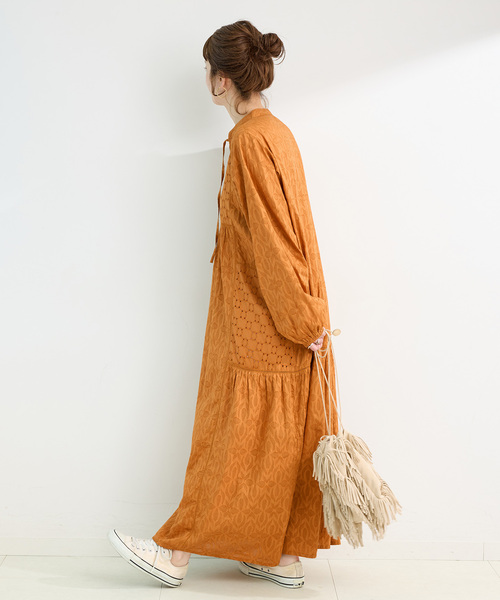 Simplicite（サンプリシテ）の「手洗い可 / ジャカードシフリーL/Sワンピース（ワンピース・レディース・ブラック/オレンジ・FREE）」の10枚目の写真