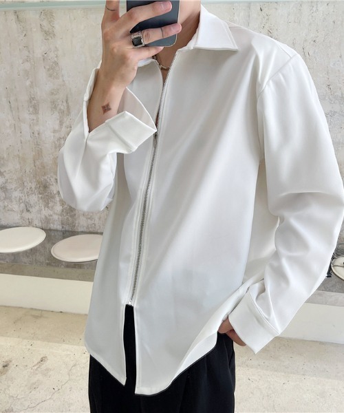 link lot(リンクロット)の「ビッグカラーZIP無地シャツ(シャツ/ブラウス・メンズ・ホワイト/ブラック・M)」の1枚目の写真