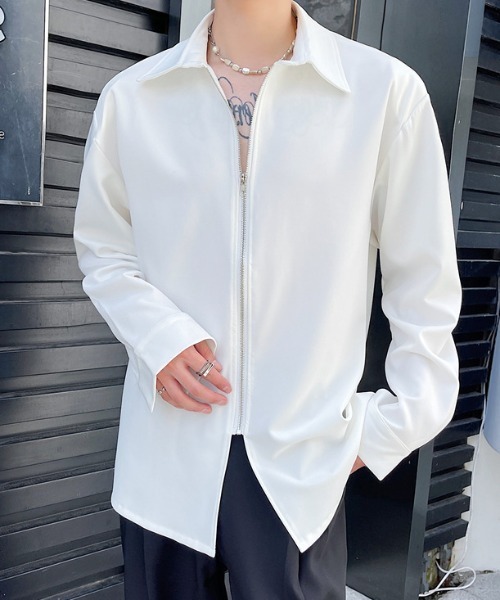 link lot(リンクロット)の「ビッグカラーZIP無地シャツ(シャツ/ブラウス・メンズ・ホワイト/ブラック・M)」の5枚目の写真
