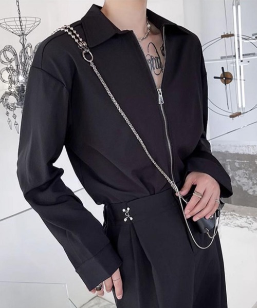 link lot(リンクロット)の「ビッグカラーZIP無地シャツ(シャツ/ブラウス・メンズ・ホワイト/ブラック・M)」の9枚目の写真
