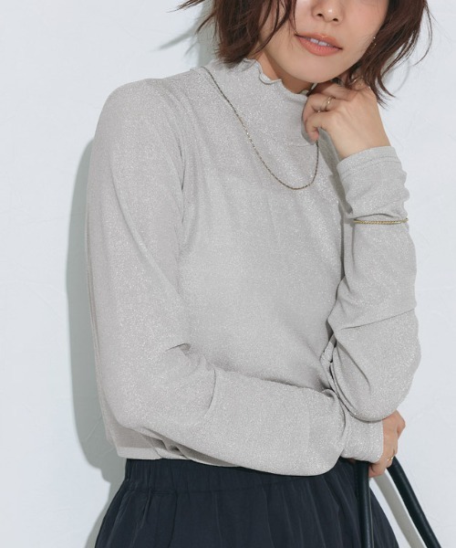Pierrot(ピエロ)の「柄が選べるハイネックロングスリーブシアーカットソー(Tシャツ/カットソー・レディース・アイボリー/ブルー系その他/ブラック/ホワイト系その他/シルバー・M/L)」の5枚目の写真