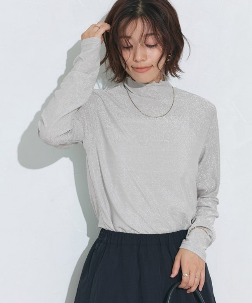 Pierrot(ピエロ)の「柄が選べるハイネックロングスリーブシアーカットソー(Tシャツ/カットソー・レディース・アイボリー/ブルー系その他/ブラック/ホワイト系その他/シルバー・M/L)」の10枚目の写真