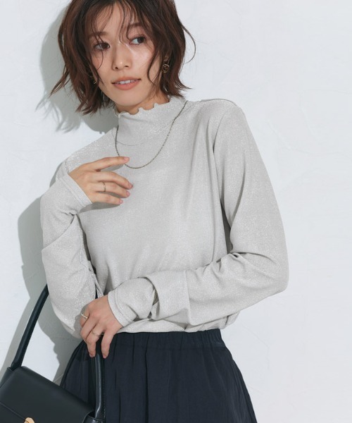 Pierrot(ピエロ)の「柄が選べるハイネックロングスリーブシアーカットソー(Tシャツ/カットソー・レディース・アイボリー/ブルー系その他/ブラック/ホワイト系その他/シルバー・M/L)」の11枚目の写真
