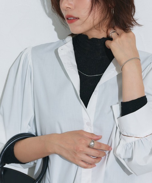 Pierrot(ピエロ)の「柄が選べるハイネックロングスリーブシアーカットソー(Tシャツ/カットソー・レディース・アイボリー/ブルー系その他/ブラック/ホワイト系その他/シルバー・M/L)」の16枚目の写真