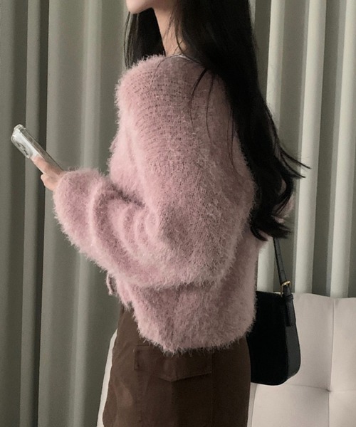 yuue' ( wear )（ユーイ）の「フロントリボンシャギーカーディガン（カーディガン/ボレロ・レディース・ピンク/ホワイト/グレー・FREE）」の4枚目の写真