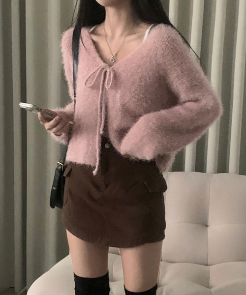 yuue' ( wear )（ユーイ）の「フロントリボンシャギーカーディガン（カーディガン/ボレロ・レディース・ピンク/ホワイト/グレー・FREE）」の5枚目の写真