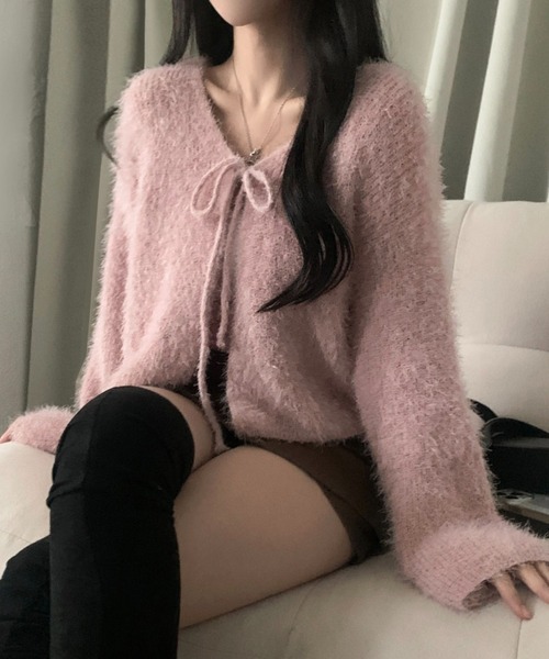 yuue' ( wear )（ユーイ）の「フロントリボンシャギーカーディガン（カーディガン/ボレロ・レディース・ピンク/ホワイト/グレー・FREE）」の8枚目の写真