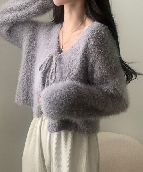 yuue' ( wear )（ユーイ）の「フロントリボンシャギーカーディガン（カーディガン/ボレロ・レディース・ピンク/ホワイト/グレー・FREE）」の12枚目の写真