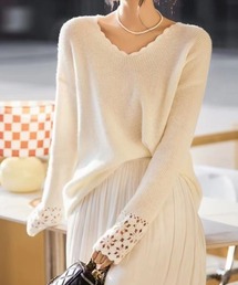 Forcement（フォースメント）の「花柄レース袖Vネックニット（ニット/セーター）」