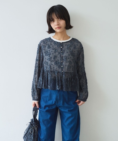 bulle de savon（ビュルデサボン）の「《early spring》踊るはなジャカード ブラウス（シャツ/ブラウス・レディース・チャコールグレー/キナリ・FREE）」の21枚目の写真