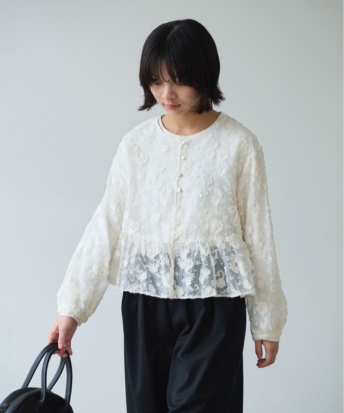 bulle de savon（ビュルデサボン）の「《early spring》踊るはなジャカード ブラウス（シャツ/ブラウス・レディース・チャコールグレー/キナリ・FREE）」の6枚目の写真