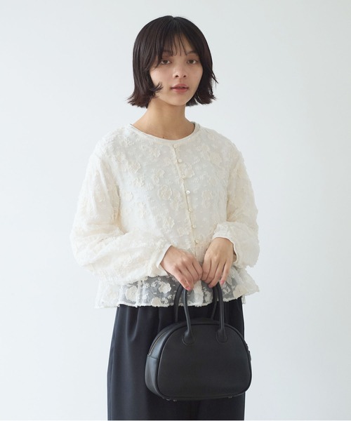 bulle de savon（ビュルデサボン）の「《early spring》踊るはなジャカード ブラウス（シャツ/ブラウス・レディース・チャコールグレー/キナリ・FREE）」の5枚目の写真