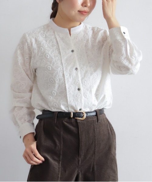 コットンペイズリー刺繍 スキッパーブラウス（シャツ/ブラウス