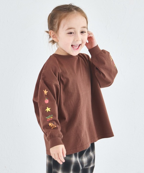 pairmanon（ペアマノン）の「【綿100%】ユニセックス ルーズシルエット 袖プリントTシャツ（Tシャツ/カットソー・キッズ・ベージュ/ブラウン/ホワイト/ネイビー・100/120/110/90/150/140/130）」の2枚目の写真