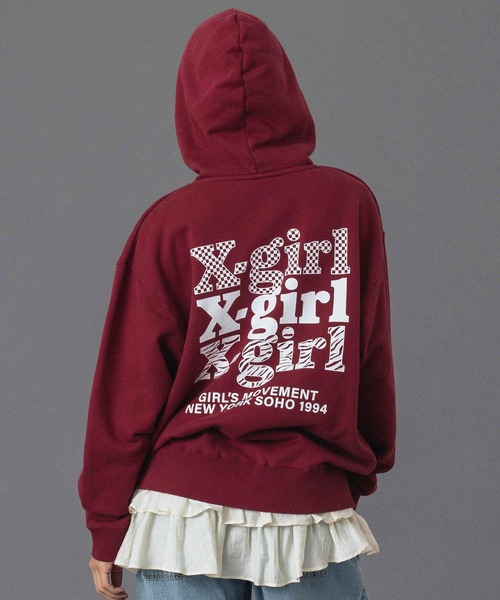 THREE LAYER LOGO ZIP UP SWEAT HOODIE（パーカー）｜X-girl