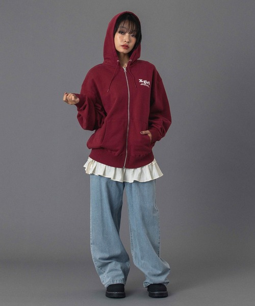 THREE LAYER LOGO ZIP UP SWEAT HOODIE（パーカー）｜X-girl（エックス