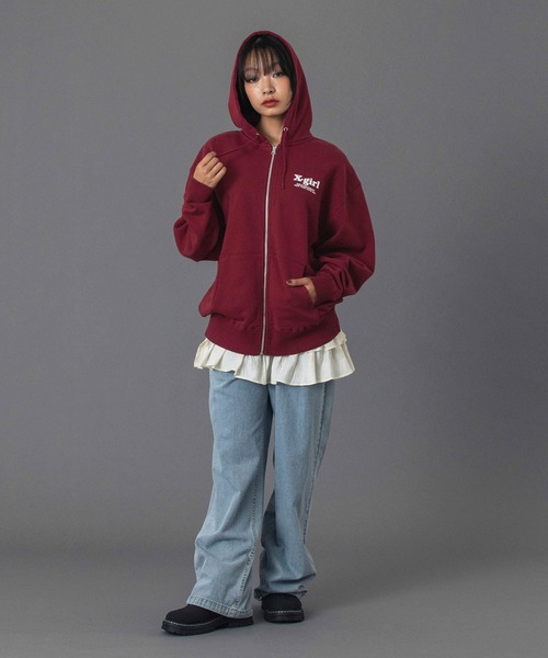 THREE LAYER LOGO ZIP UP SWEAT HOODIE（パーカー）｜X-girl（エックス