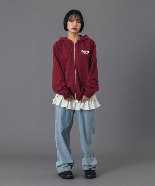 セール】THREE LAYER LOGO ZIP UP SWEAT HOODIE（パーカー）｜X-girl
