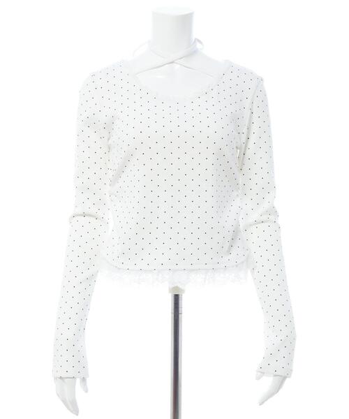 INGNI（イング）の「【WEB限定】レース出しリボン付ドットリブトップス（Tシャツ/カットソー・レディース・ブラック×ホワイト/ホワイト×ブラック・M）」の16枚目の写真