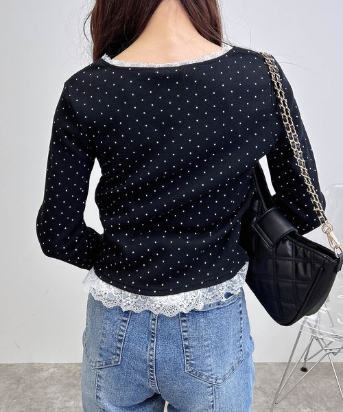 INGNI（イング）の「【WEB限定】レース出しリボン付ドットリブトップス（Tシャツ/カットソー・レディース・ブラック×ホワイト/ホワイト×ブラック・M）」の11枚目の写真