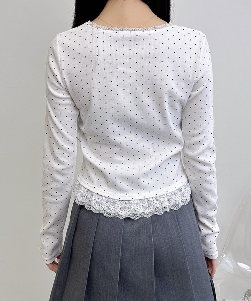 INGNI（イング）の「【WEB限定】レース出しリボン付ドットリブトップス（Tシャツ/カットソー・レディース・ブラック×ホワイト/ホワイト×ブラック・M）」の7枚目の写真