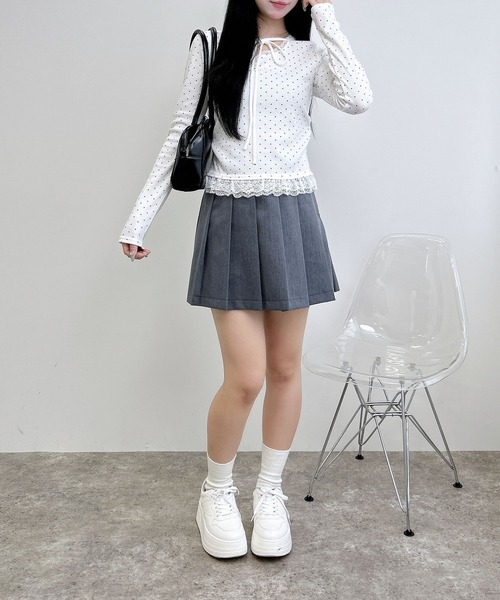 INGNI（イング）の「【WEB限定】レース出しリボン付ドットリブトップス（Tシャツ/カットソー・レディース・ブラック×ホワイト/ホワイト×ブラック・M）」の4枚目の写真