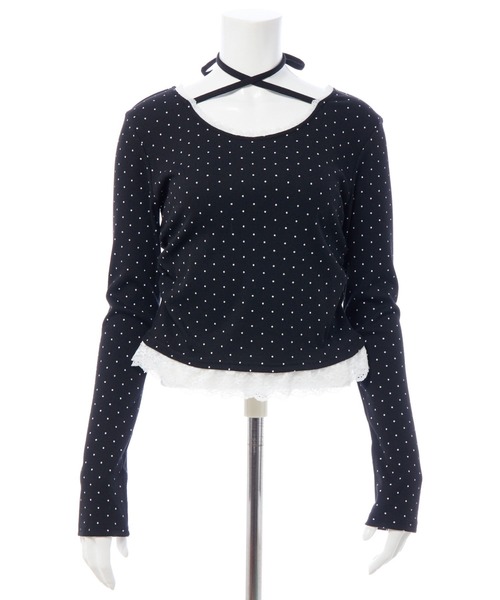 INGNI（イング）の「【WEB限定】レース出しリボン付ドットリブトップス（Tシャツ/カットソー・レディース・ブラック×ホワイト/ホワイト×ブラック・M）」の21枚目の写真