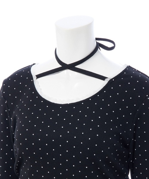 INGNI（イング）の「【WEB限定】レース出しリボン付ドットリブトップス（Tシャツ/カットソー・レディース・ブラック×ホワイト/ホワイト×ブラック・M）」の19枚目の写真