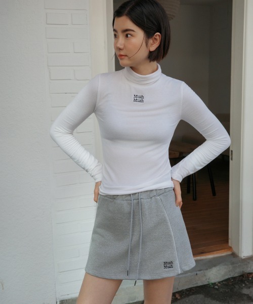 muahmuah（ムーアムーア）の「A'GEM/9 × .kom 『muah muah/ムーアムーア』 LACE BANDING MINI SKIRT/レース バンディング ミニスカート（スカート・レディース・ブラック/グレー・FREE）」の9枚目の写真