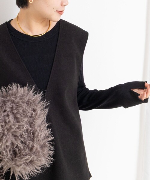 NOLLEY’S（ノーリーズ）の「MY STANDARD ウォッシャブルリブクルーネックロンT（Tシャツ/カットソー・レディース・オフホワイト/ブラック/ダークブラウン/レンガ/ネイビー・FREE）」の2枚目の写真