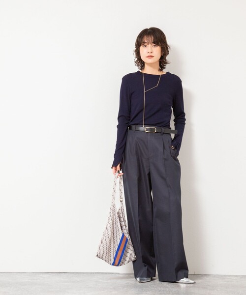 NOLLEY’S（ノーリーズ）の「MY STANDARD ウォッシャブルリブクルーネックロンT（Tシャツ/カットソー・レディース・オフホワイト/ブラック/ダークブラウン/レンガ/ネイビー・FREE）」の10枚目の写真