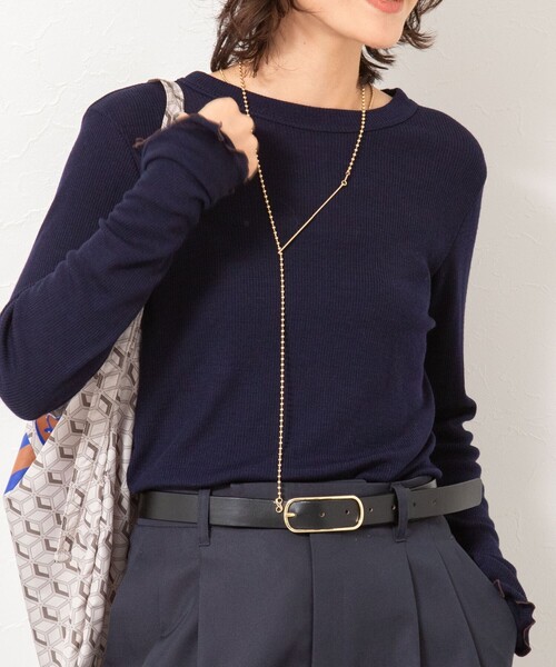 NOLLEY’S（ノーリーズ）の「MY STANDARD ウォッシャブルリブクルーネックロンT（Tシャツ/カットソー・レディース・オフホワイト/ブラック/ダークブラウン/レンガ/ネイビー・FREE）」の14枚目の写真