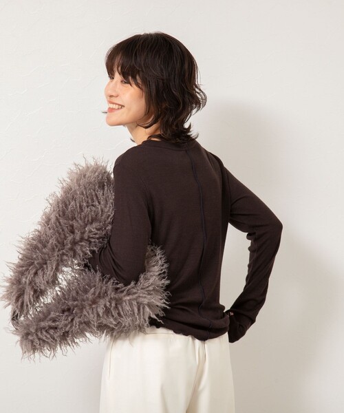 NOLLEY’S（ノーリーズ）の「MY STANDARD ウォッシャブルリブクルーネックロンT（Tシャツ/カットソー・レディース・オフホワイト/ブラック/ダークブラウン/レンガ/ネイビー・FREE）」の21枚目の写真